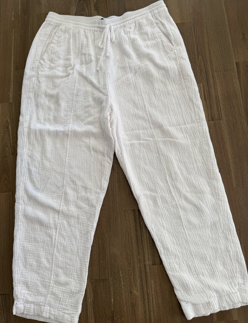 J. Crew White Crinkle Cotton Beach Pull On Pant Women's Large Comfort Easy On